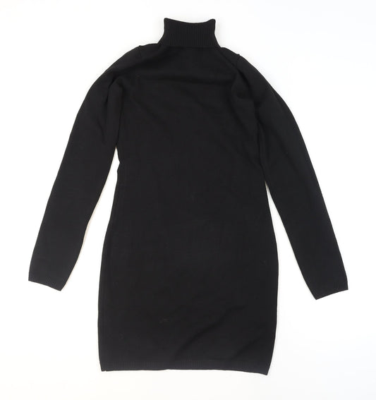 Bershka Women’s Black Roll Neck Long Sleeve Tunic Jumper Size 14