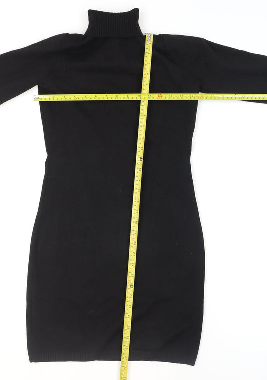 Bershka Women’s Black Roll Neck Long Sleeve Tunic Jumper Size 14