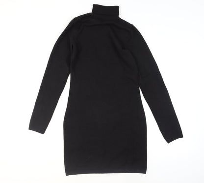 Bershka Women’s Black Roll Neck Long Sleeve Tunic Jumper Size 14