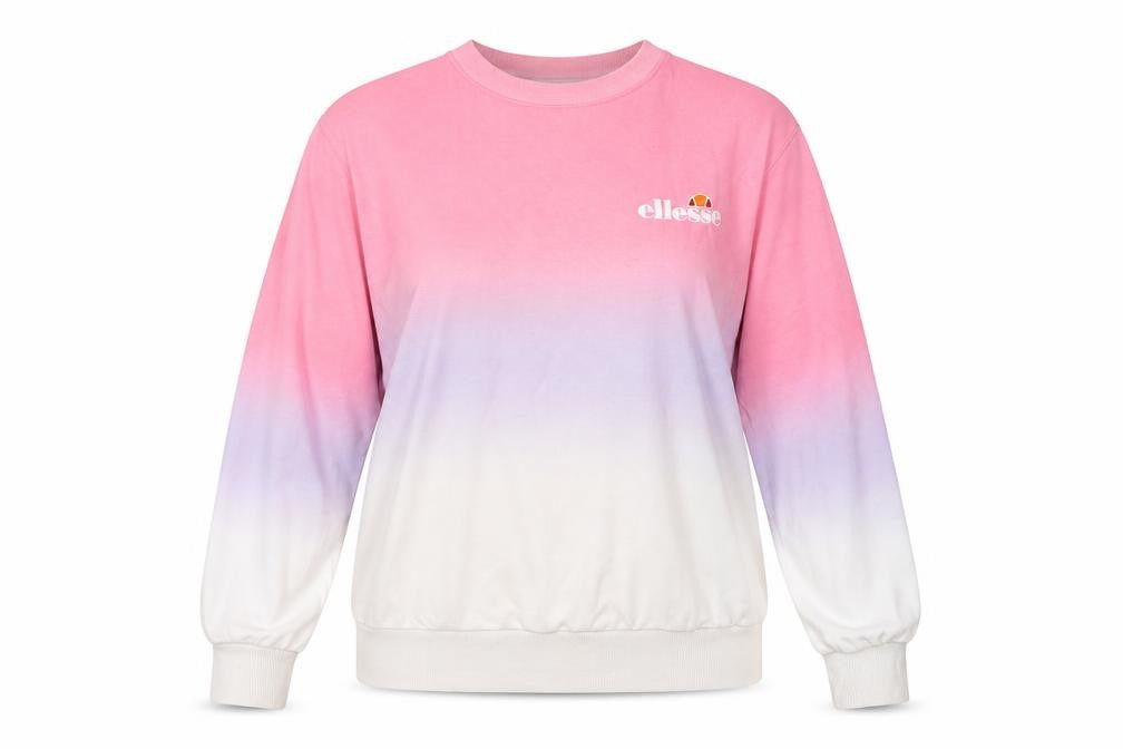Ellesse Womens Pink Ombre Crew Neck Sweatshirt UK 12 Cotton Blend