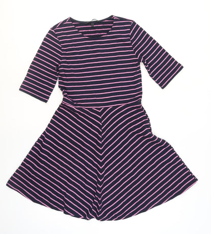 Vero Moda Women's Blue Pink Striped A-Line Knit Dress Size S