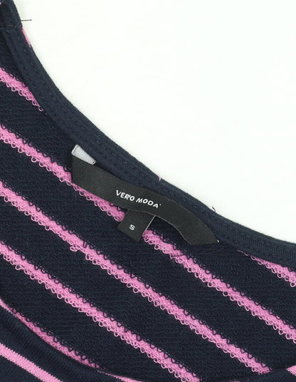 Vero Moda Women's Blue Pink Striped A-Line Knit Dress Size S