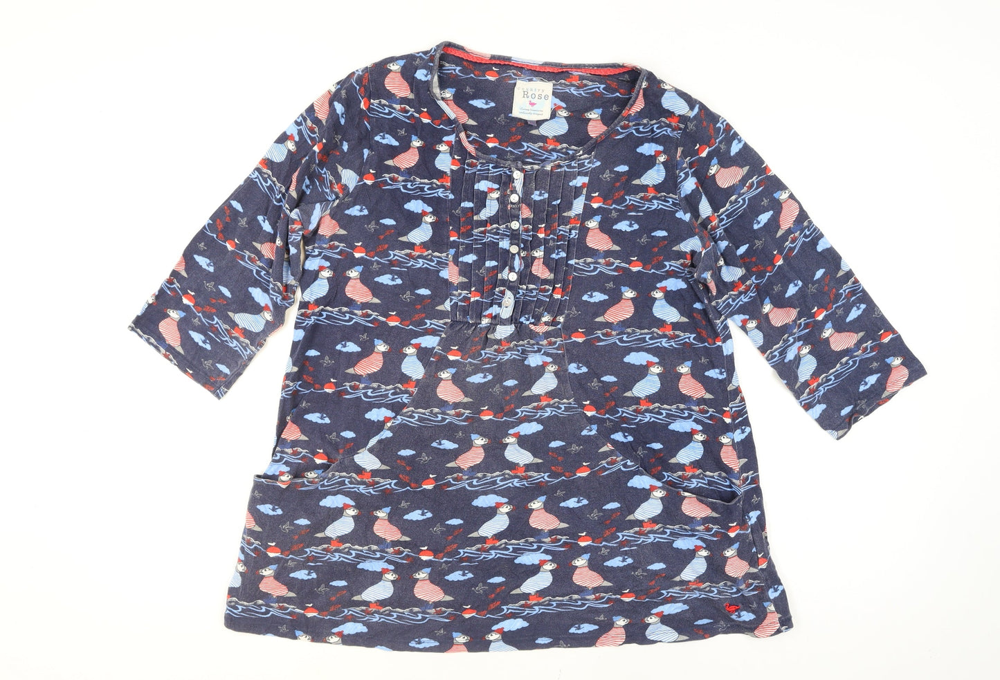 Country Rose Women's Blue Puffin Tunic Top 3/4 Sleeve 100% Cotton M