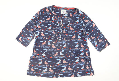 Country Rose Women's Blue Puffin Tunic Top 3/4 Sleeve 100% Cotton M