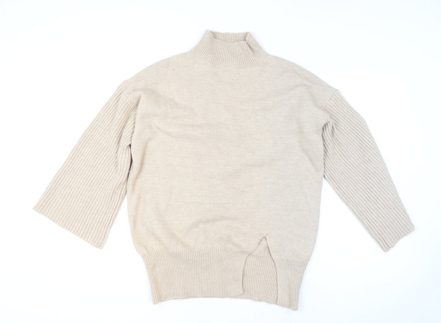 MISSPAP Women’s Beige Mock Neck Knit Pullover Jumper S