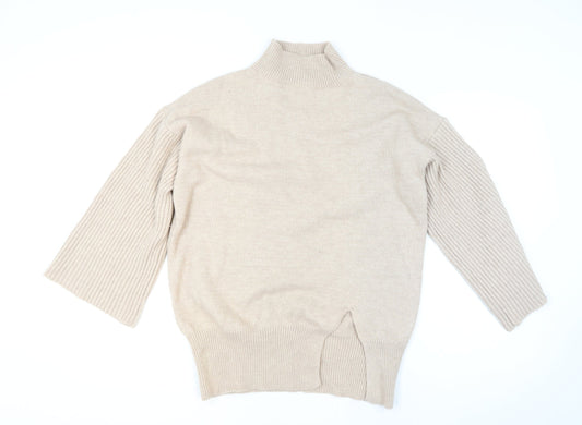 MISSPAP Women’s Beige Mock Neck Knit Pullover Jumper S