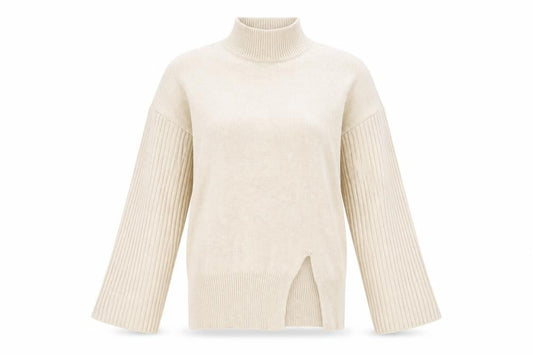 MISSPAP Women’s Beige Mock Neck Knit Pullover Jumper S