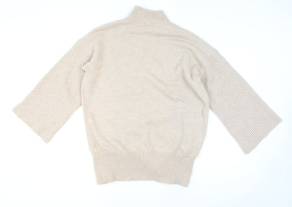 MISSPAP Women’s Beige Mock Neck Knit Pullover Jumper S