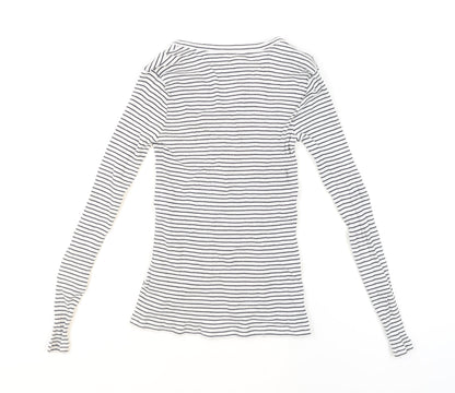 Hobbs Women’s White Striped Long Sleeve Cotton Jersey Top XS