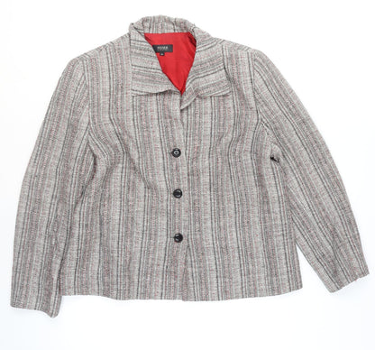 Fisser Women Grey Wool Blend Tweed Blazer Jacket Size 18