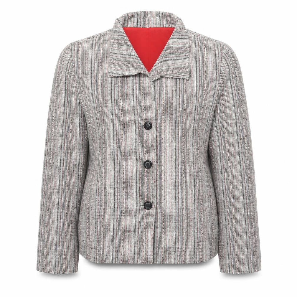 Fisser Women Grey Wool Blend Tweed Blazer Jacket Size 18