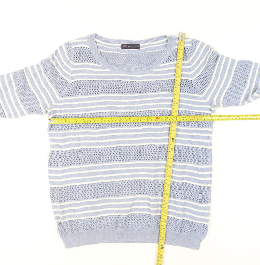 Marks and Spencer Women Blue Striped Cotton Open-Knit Jumper Size 16