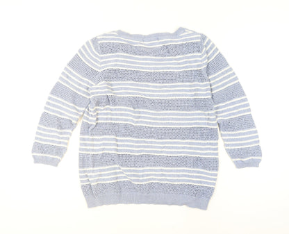 Marks and Spencer Women Blue Striped Cotton Open-Knit Jumper Size 16