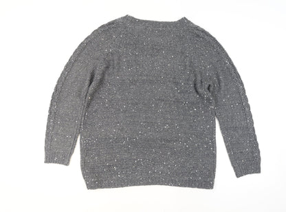 Marks and Spencer Women’s Grey Sequin Cable-Knit Jumper Size 16