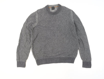 Hugo Boss Men's Grey Wool Crew Neck Pullover Jumper Size M