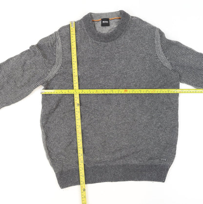 Hugo Boss Men's Grey Wool Crew Neck Pullover Jumper Size M