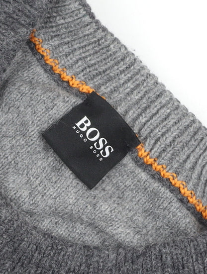 Hugo Boss Men's Grey Wool Crew Neck Pullover Jumper Size M