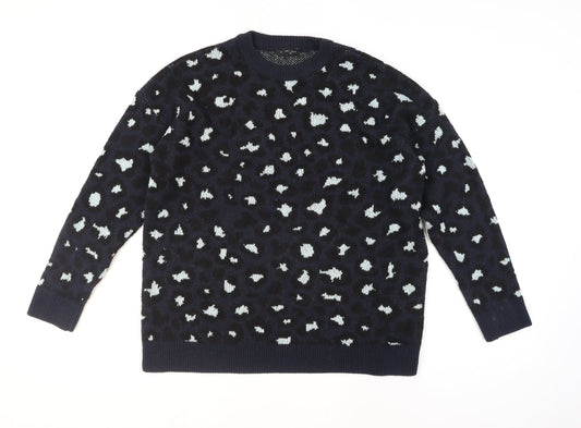 New Look Unisex Blue Animal Print Crew Neck Knit Jumper M