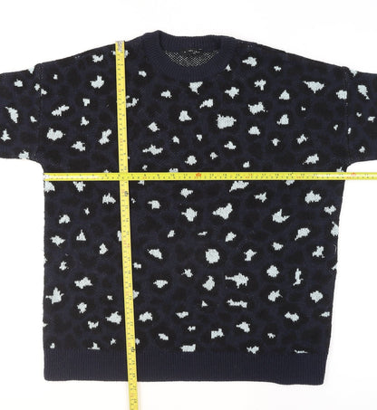 New Look Unisex Blue Animal Print Crew Neck Knit Jumper M