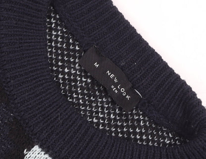New Look Unisex Blue Animal Print Crew Neck Knit Jumper M