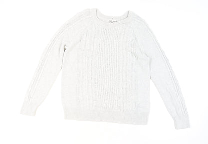 GAP Men's Grey Cable-Knit Cotton Crew Neck Jumper Size L