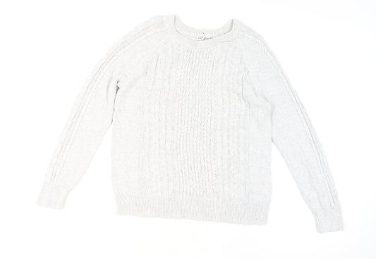GAP Men's Grey Cable-Knit Cotton Crew Neck Jumper Size L