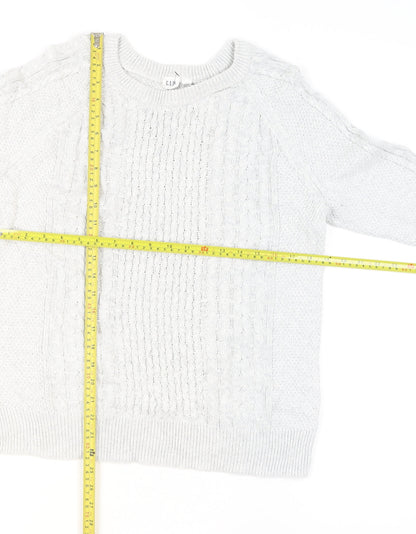 GAP Men's Grey Cable-Knit Cotton Crew Neck Jumper Size L