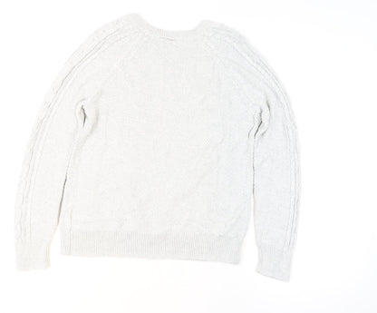 GAP Men's Grey Cable-Knit Cotton Crew Neck Jumper Size L