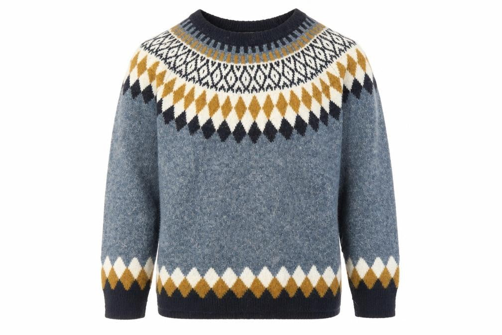 Fransa Men's Blue Fair Isle Knit Wool Blend Pullover Jumper M