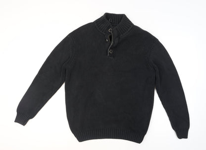 Lagerfeld Men's Black High Neck Button Henley Jumper XL