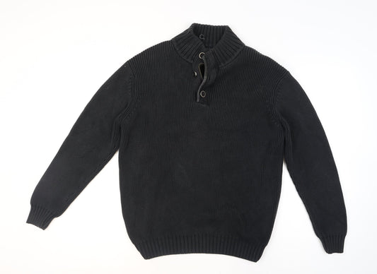 Lagerfeld Men's Black High Neck Button Henley Jumper XL