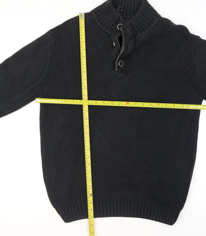 Lagerfeld Men's Black High Neck Button Henley Jumper XL