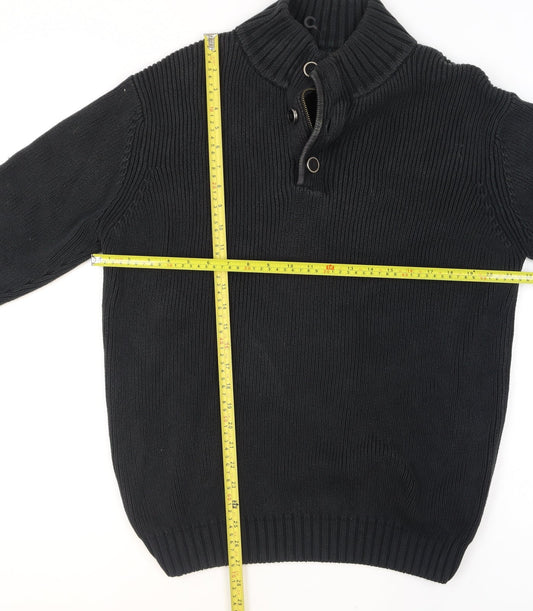 Lagerfeld Men's Black High Neck Button Henley Jumper XL