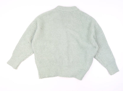Zara Women Green Knit Chunky V-Neck Cardigan Size M