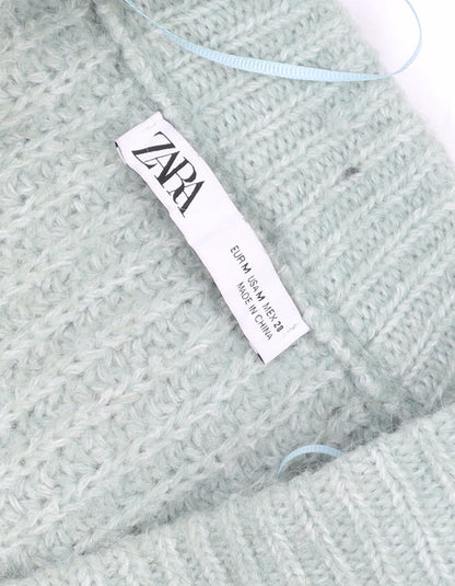 Zara Women Green Knit Chunky V-Neck Cardigan Size M