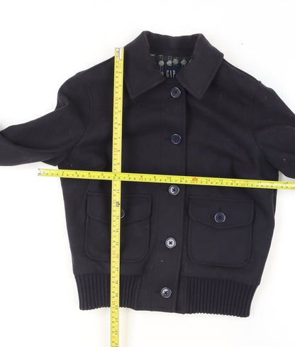 GAP Women’s Black Wool Bomber Jacket XS Classic Button Front