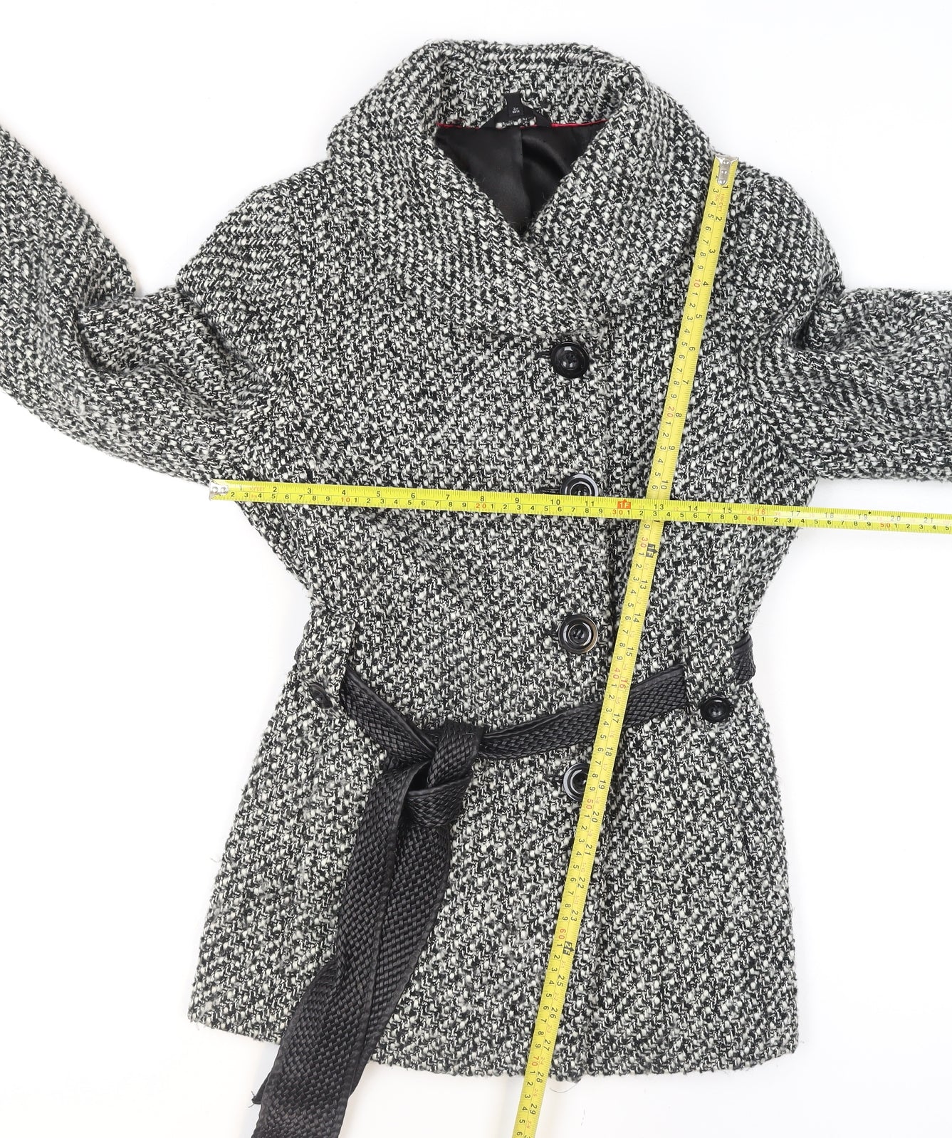Marks and Spencer Women’s Grey Tweed Belted Pea Coat Size 14