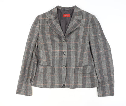 Taifun Women Grey Check Wool Blend Blazer Jacket Size 14