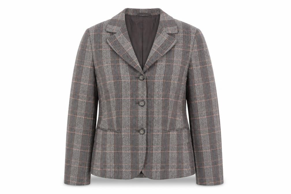Taifun Women Grey Check Wool Blend Blazer Jacket Size 14
