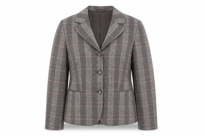 Taifun Women Grey Check Wool Blend Blazer Jacket Size 14