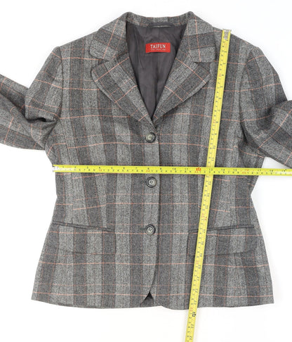 Taifun Women Grey Check Wool Blend Blazer Jacket Size 14