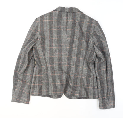 Taifun Women Grey Check Wool Blend Blazer Jacket Size 14