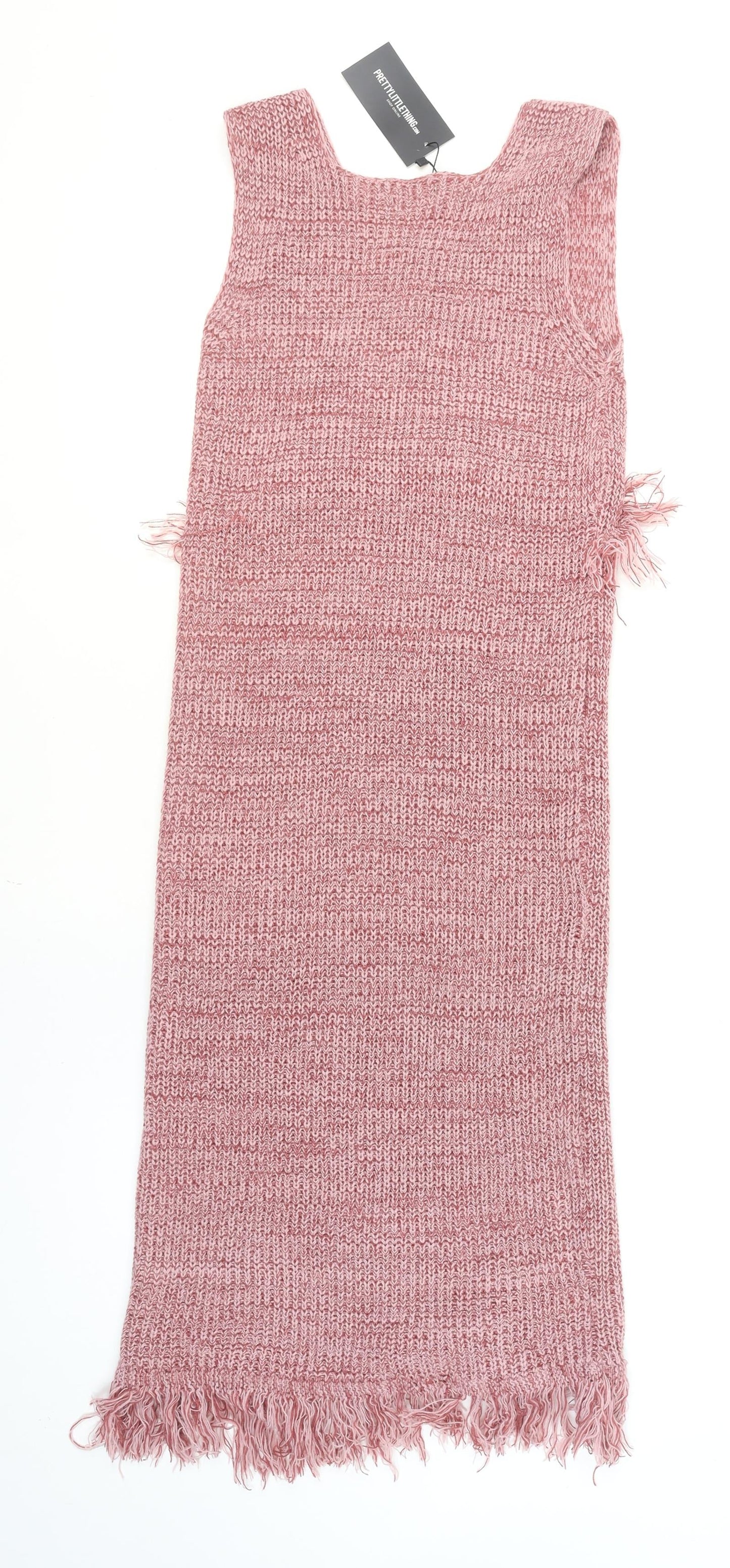 PrettyLittleThing Women Pink Size 12 Knit Tassel Bodycon Midi Dress