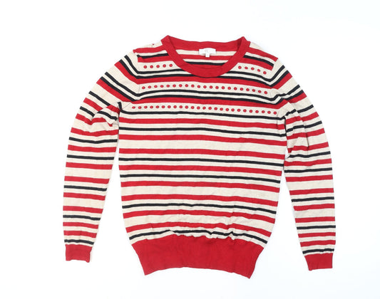 CC Women's Red Striped Crew Neck Long Sleeve Pullover Jumper Size S