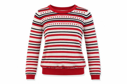 Country Casuals Women's Red Striped Crew Neck Long Sleeve Pullover Jumper Size S