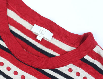 CC Women's Red Striped Crew Neck Long Sleeve Pullover Jumper Size S