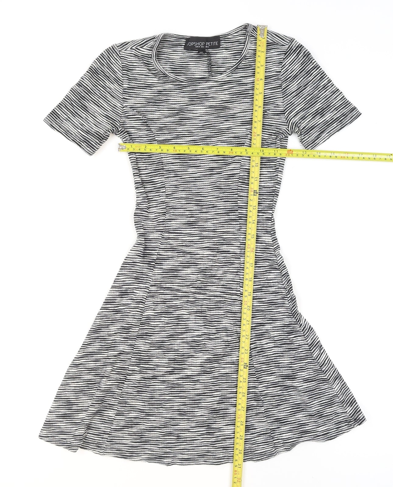 Topshop Petite Women’s Black Striped Fit & Flare Dress Size 6