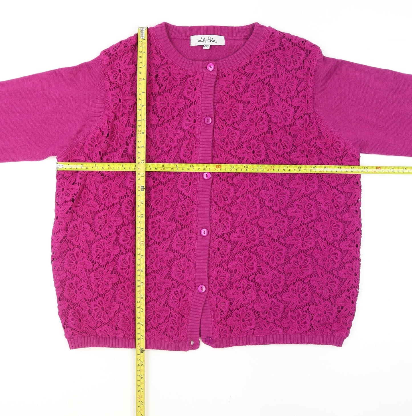 Lily Ella Women's Pink Lace Front Cotton Cardigan 2XL Long Sleeve