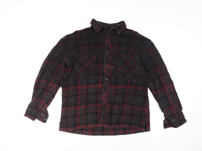 Menace Men's Red Black Check Flannel Button-Up Shirt M