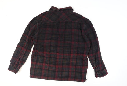 Menace Men's Red Black Check Flannel Button-Up Shirt M